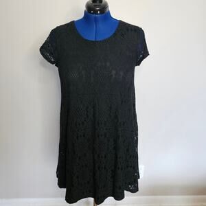 Black Lace A-Line Short Sleeve Cocktail Dress Size Med